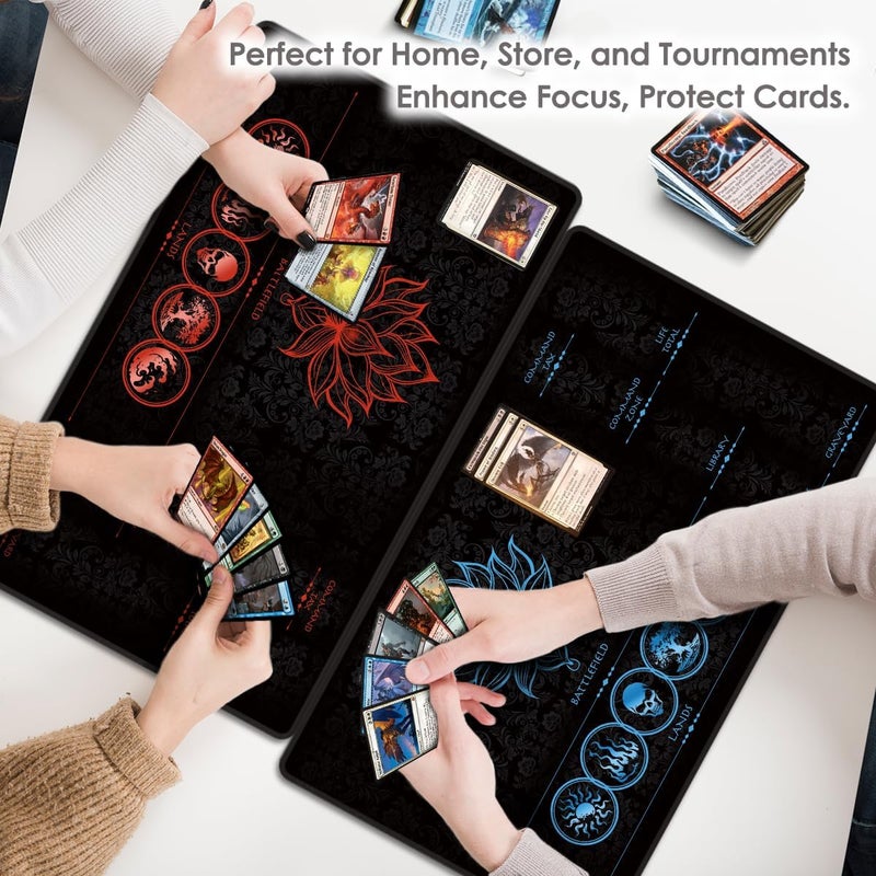 FROGIGO MTG Playmat with Play Zones – Magic Play mat Card Game Mat for Magic The Gathering, Lotus & Basic Lands Design, 24x14 inch, Stitched Edge, Non-Slip Base with Prismatic Playmat Tube-Red Zone - Image 5